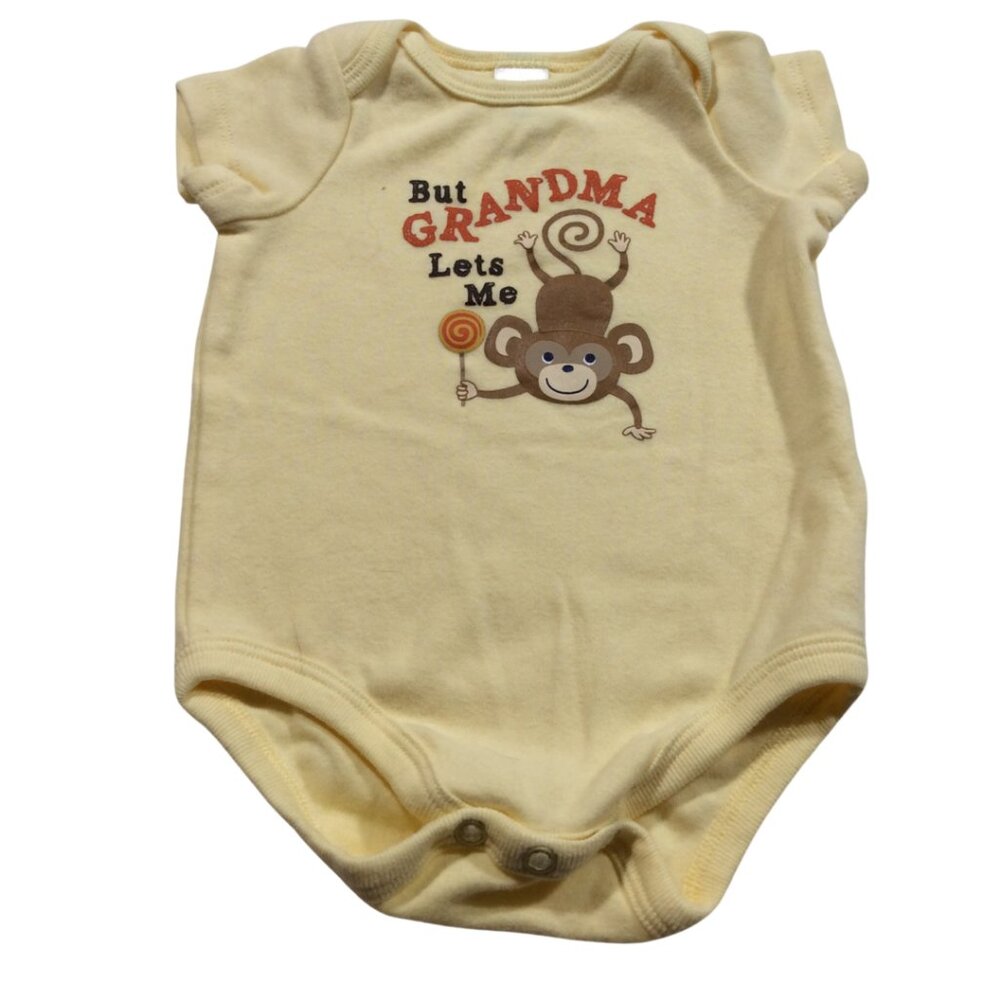 👣 5/$25 - Yellow "But Grandma Lets Me" Onesie w/ Monkey Graphic
